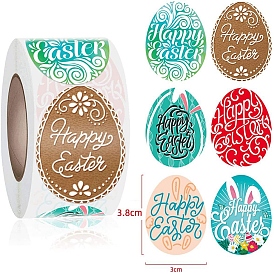 Easter Theme Paper Self-adhesive Easter Egg Stickers, for Gift Sealing Decor