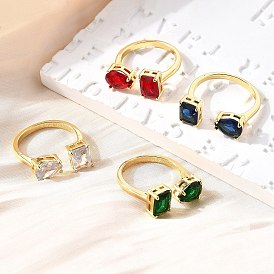 Манжеты из латуни с микро паве кубический цирконий для женщин, прямоугольник и слеза, стойки покрытие, долговечный, без свинца и без кадмия