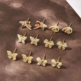 Латунные микро проложить серьги стержня кубического циркония, стойки покрытие, долговечный, без кадмия и без свинца, реальный 18 k позолоченный