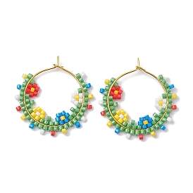 Brass Hoop Earring, with Seed Glass, Garland