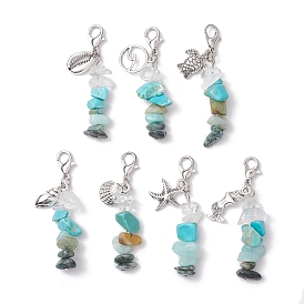 Natural Gemstone Chips Pendant Decoration, Alloy Charms  and Lobster Claw Clasps Charms for Bag Ornaments