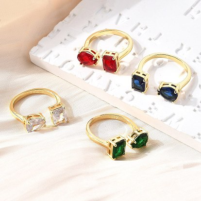 Манжеты из латуни с микро паве кубический цирконий для женщин, прямоугольник и слеза, стойки покрытие, долговечный, без свинца и без кадмия