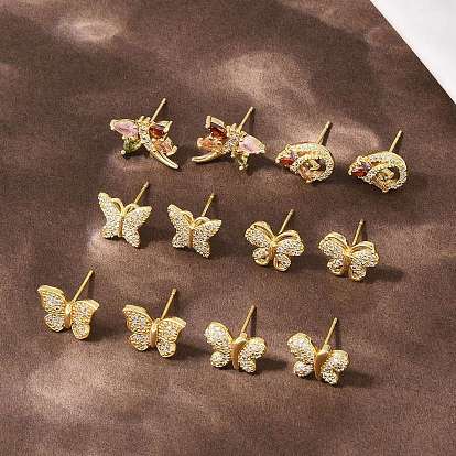 Латунные микро проложить серьги стержня кубического циркония, стойки покрытие, долговечный, без кадмия и без свинца, реальный 18 k позолоченный