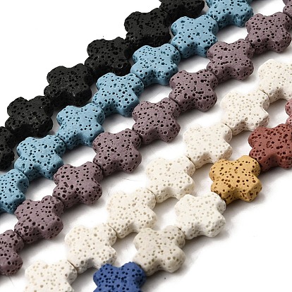 Бусы из натуральной лавы, крестик, окрашенные