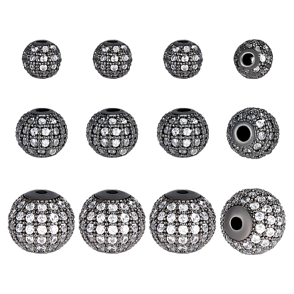 12 шт 3 стили латунные бусины из кубического циркония микропаве, круглые