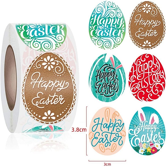 Easter Theme Paper Self-adhesive Easter Egg Stickers, for Gift Sealing Decor