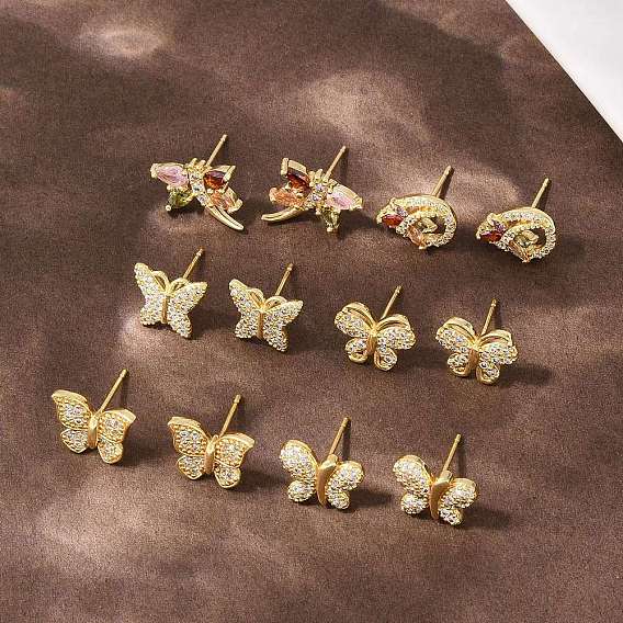 Латунные микро проложить серьги стержня кубического циркония, стойки покрытие, долговечный, без кадмия и без свинца, реальный 18 k позолоченный