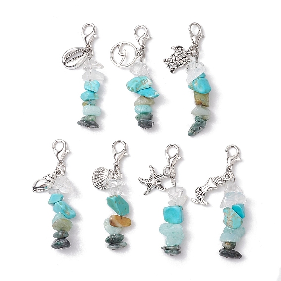 Украшение подвески из крошки натуральных драгоценных камней, Подвески из сплава и застежки-лобстеры для украшений сумок