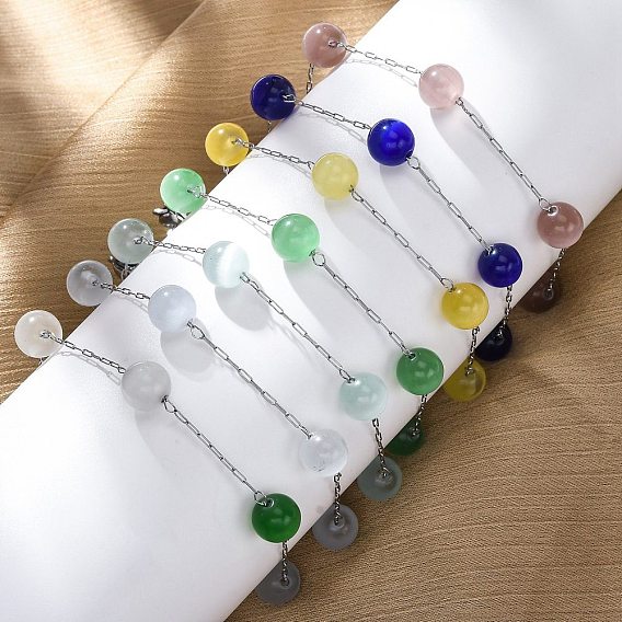 304 трос из нержавеющей стали цепи браслеты, браслеты из кошачьего глаза для женщин