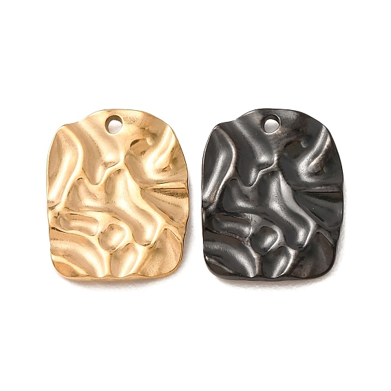 304 Stainless Steel Pendants, Hammered Rectangle Charms, Ion Plating(IP), Long-Lasting Plated