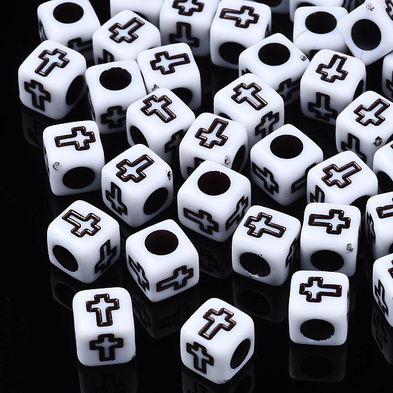 Opaque Acrylic Beads, Cube with Cross