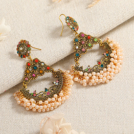 Ethnic style exaggerated Bohemia inlaid colored gemstone bead earrings earrings earrings