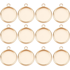 24Pcs Brass Pendant Cabochon Settings, Plain Edge Bezel Cups, Flat Round, Nickel Free