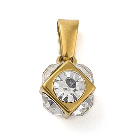 304 Stainless Steel Pendants, with Crystal Rhinestone, Cube Charm