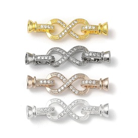 Rack Plating Brass Micro Pave Cubic Zirconia Fold Over Clasps, Long-Lasting Plated, Lead Free & Cadmium Free