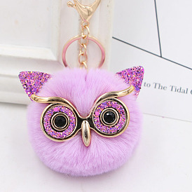 Cute Owl Keychain Plush Fur Bag Car Pendant - Big Eyes, Sparkly, Fluffy.