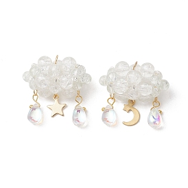 2шт. 2 стили: стеклянные бусины и 304 нержавеющая сталь и 201 подвески из нержавеющей стали, Подвески в виде звезд, луны и облаков, золотые