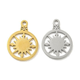 304 Stainless Steel Pendants, Laser Cut, Flat Round with Star Charm