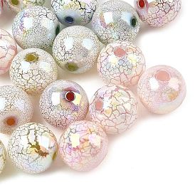 UV Plating Spray Painted Acrylic Beads, Crackle Beads, Iridescent, Round
