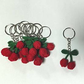 10 LLavero de lana tejido a mano, con anillos de hierro, cereza