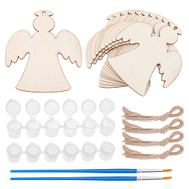 Unfinished Blank Angle Wooden Slices, for DIY Painting, Christmas Tree Hanging DIY Crafts Decor, Including Paint Pots Strips, Brush Pens