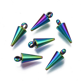  Rack Plating Rainbow Color 304 Stainless Steel Charms, Cadmium Free & Nickel Free & Lead Free, Cone/Spike