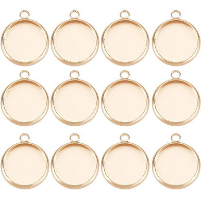 24Pcs Brass Pendant Cabochon Settings, Plain Edge Bezel Cups, Flat Round, Nickel Free