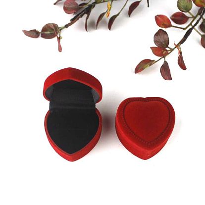 Valentine's Day Velvet Ring Storage Boxes, Heart Shaped Single Ring Gift Case
