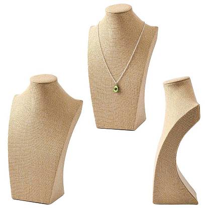Wooden Covered with Imitation Burlap Necklace Displays, 30x17.7x11.1cm