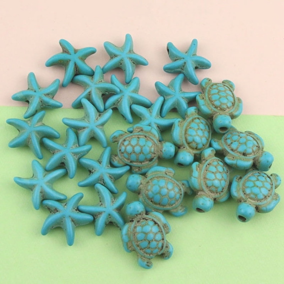 Bohemia Style Synthetic Turquoise Pendants, Sea Animal Charm, Tortoise/Starfish/Dolphin Shape