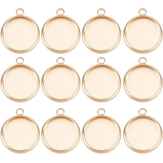 24Pcs Brass Pendant Cabochon Settings, Plain Edge Bezel Cups, Flat Round, Nickel Free