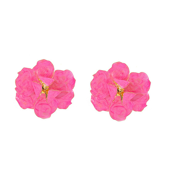 Alloy Enamel Stud Earrings for Women, Flower, Golden