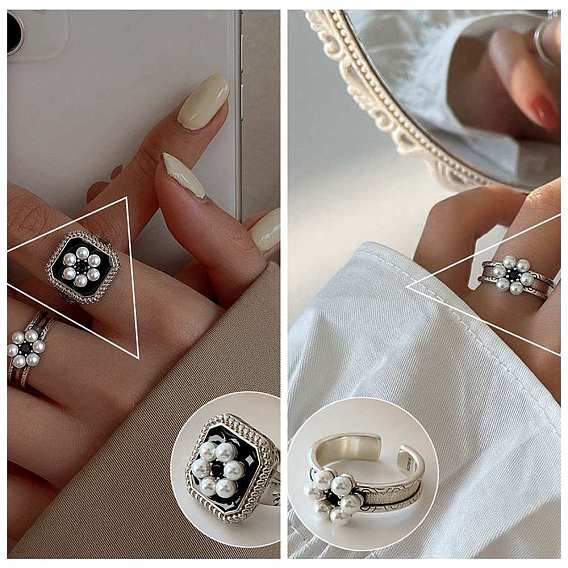 Открытое кольцо-манжета из пластикового жемчуга с эмалью, платиновые латунные украшения для женщин