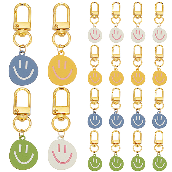 20 шт. 4 цвета, окрашенные распылением, подвесные украшения в виде улыбающегося лица из сплава, с поворотной застежкой, для брелка, кошелек, украшение для рюкзака