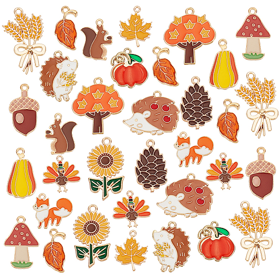60Pcs 15 Styles Thanksgiving Day Alloy Enamel Pendants, Mixed Shapes