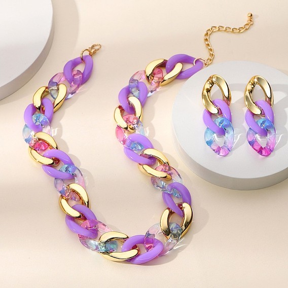 Комплекты из акриловых овальных цепочек с подвесками и серег-гвоздиков