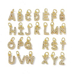 Dijes de circonita cúbica transparentes con micro pavé de latón bañado en oro de 18 k real, con anillo de salto, alfabeto, encanto de la letra a~z