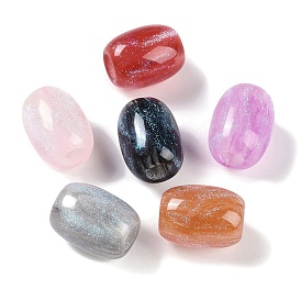 Resin European Beads with Glitter Powder, Large Hole Beads, Barrel