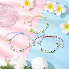 3шт 3 цвета цветок ручной работы миллефиори стеклянные бусины плетеные браслеты из бусин, регулируемые женские браслеты из нейлоновой нити