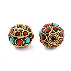 Handmade Indonesia Beads, with Brass and Resin, Round