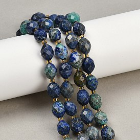 Натуральные бусы из хризоколлы и лазурита, граненые, овальные, с бисером