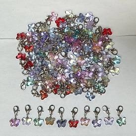 60 piezas 10 colores mariposa colgante de cristal decoración, con broches de langosta de la aleación de la garra