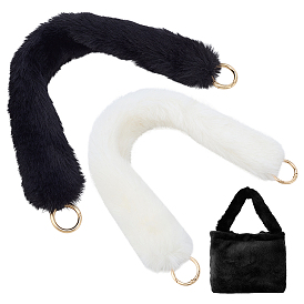 2Pcs 2 Colors Faux Wool Bag Handle Straps, with Alloy Spring Gate Rings, Light Gold