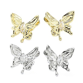 Rack Plating Brass Micro Pave Cubic Zirconia Cuff Earring, Cadmium Free & Lead Free, Long-Lasting Plated, Butterfly
