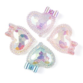 Transparent Epoxy Resin Heart with Bowknot Decoden Cabochons, with Glitter Powder