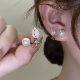 Romantic Pink Tulip Earrings - Dual Wear Luxury Ear Jewelry