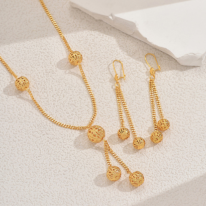 Комплекты из серег и ожерелий из полых круглых бусин из сплава для женщин