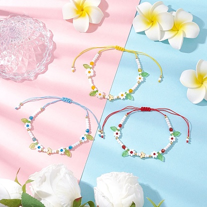 3шт 3 цвета цветок ручной работы миллефиори стеклянные бусины плетеные браслеты из бусин, регулируемые женские браслеты из нейлоновой нити