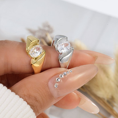 304 anillos de acero inoxidable cubic zirconia, oval