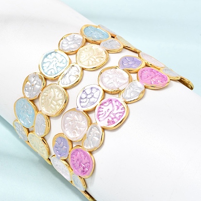 304 Bracelets manchettes plates rondes en acier inoxydable émaillé pour femmes, or, placage sous vide pvd